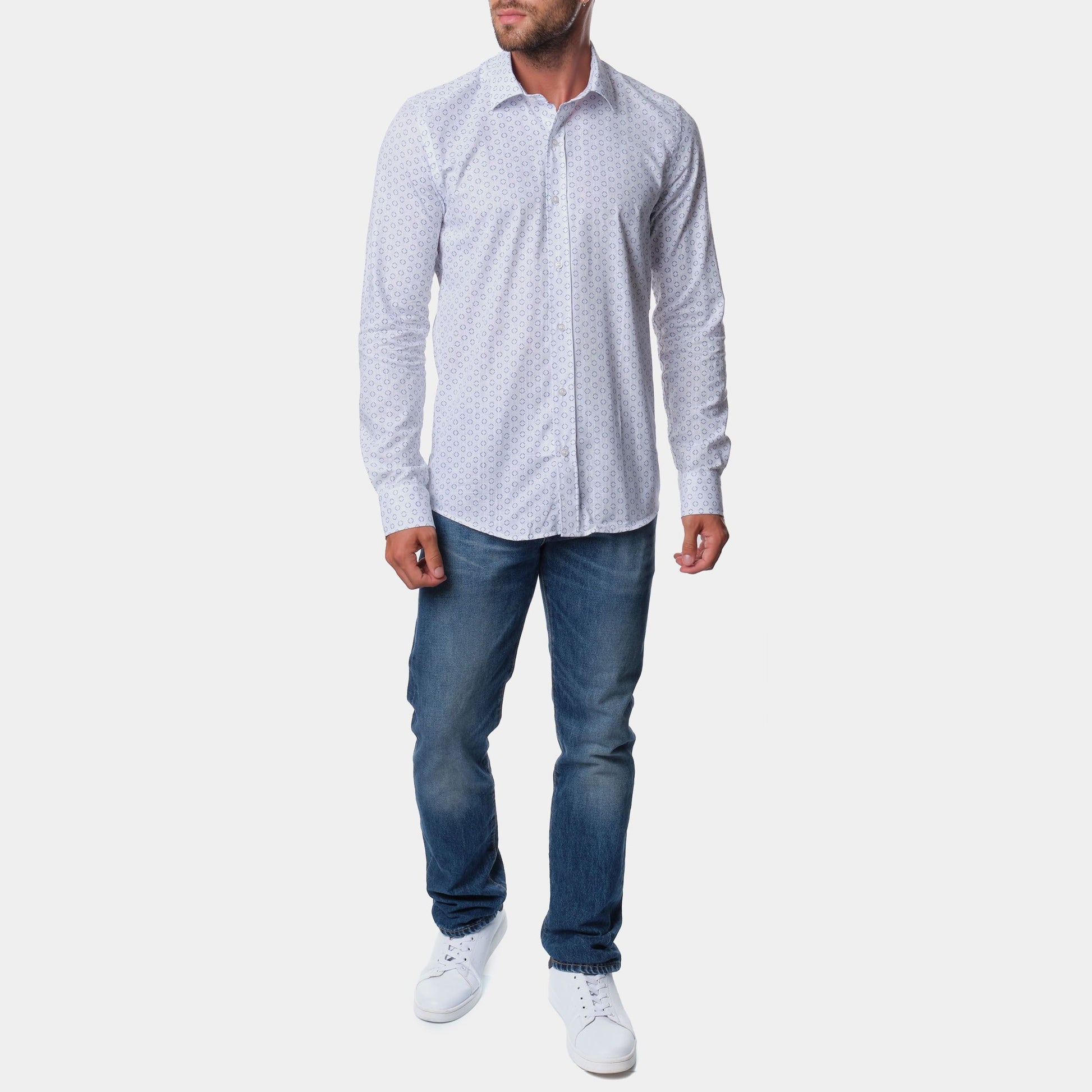 Camicia uomo stampata in cotone con colletto francese