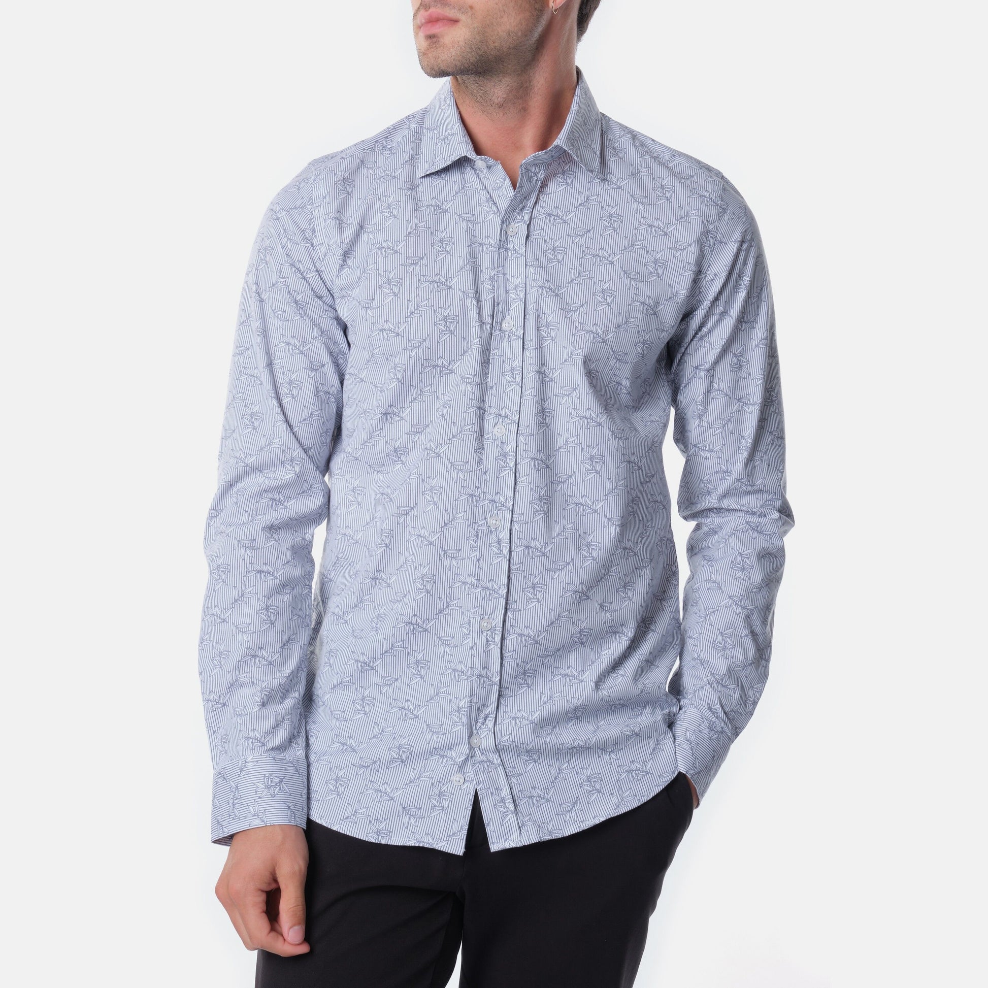 Camicia uomo stampata a maniche lunghe con colletto francese