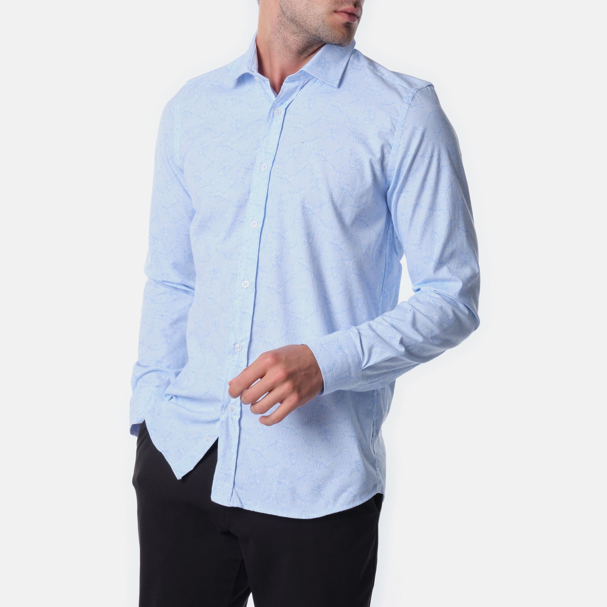 Camicia uomo stampata a maniche lunghe con colletto francese
