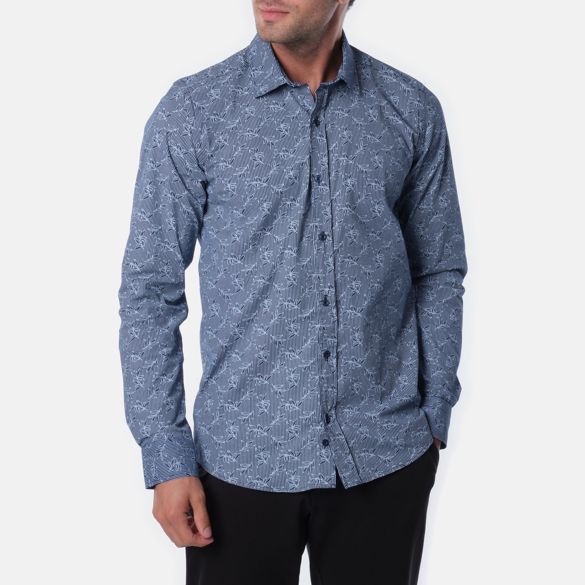 Camicia uomo stampata a maniche lunghe con colletto francese