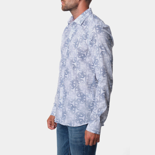 Camicia uomo stampata in cotone con colletto francese