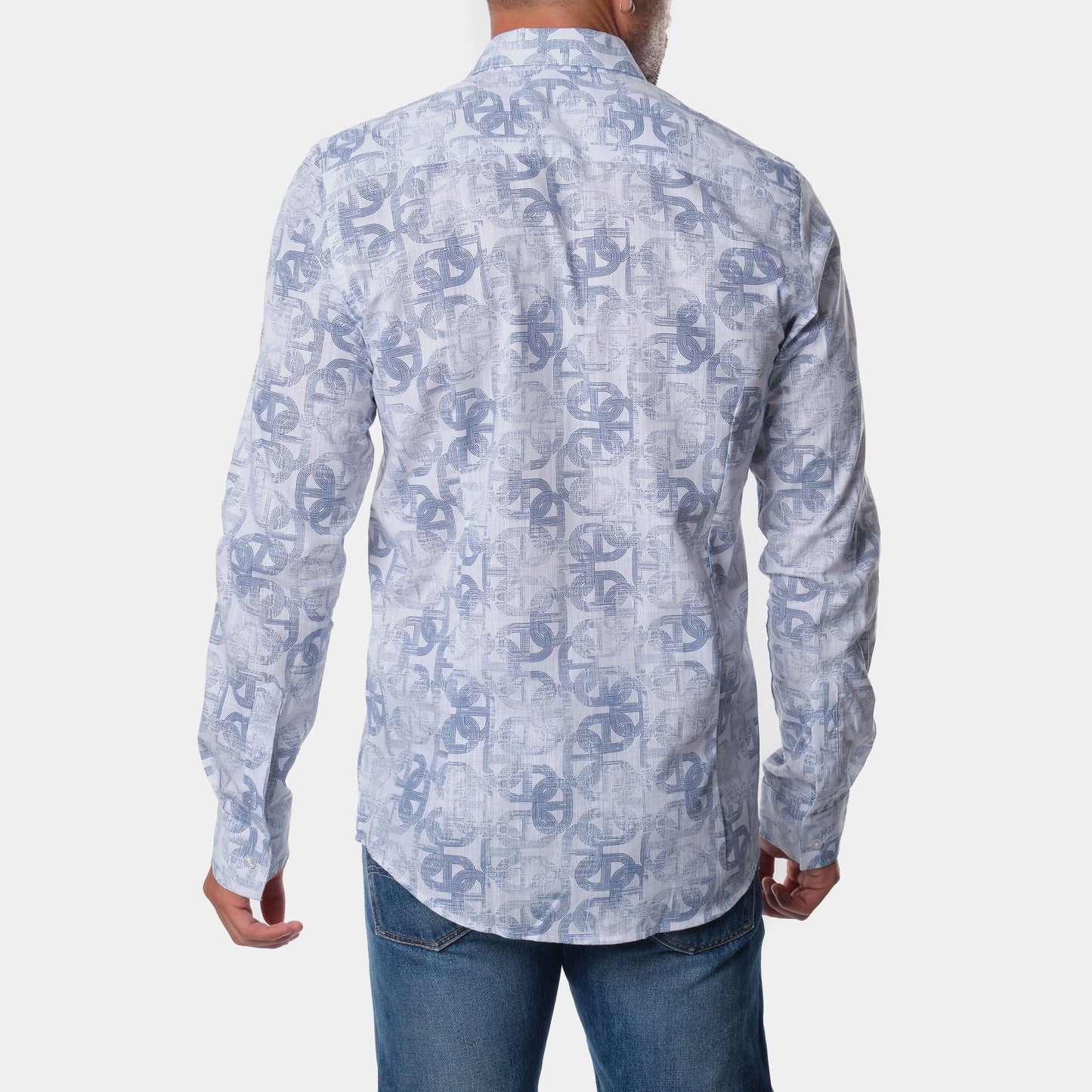Camicia uomo stampata in cotone con colletto francese
