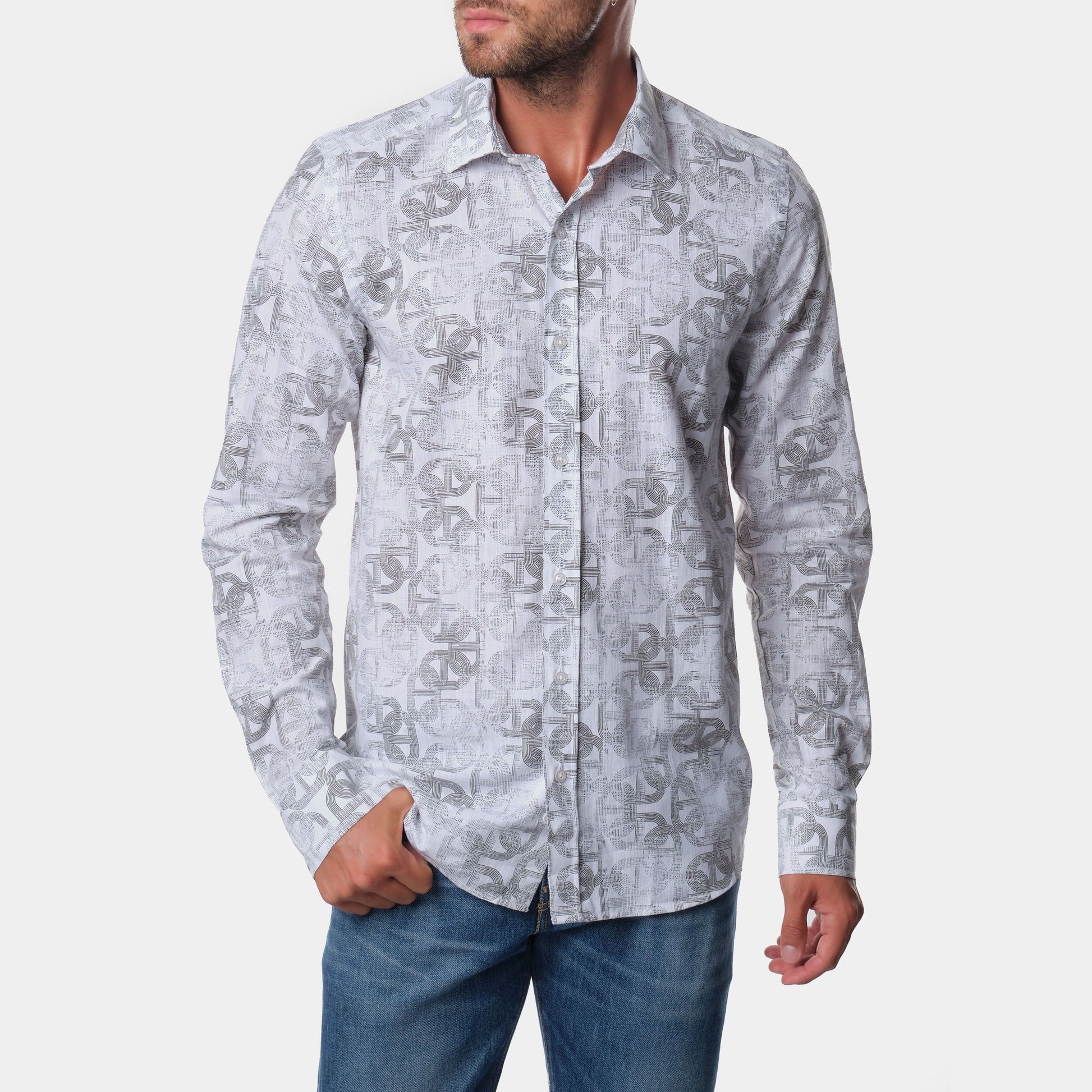 Camicia uomo stampata in cotone con colletto francese