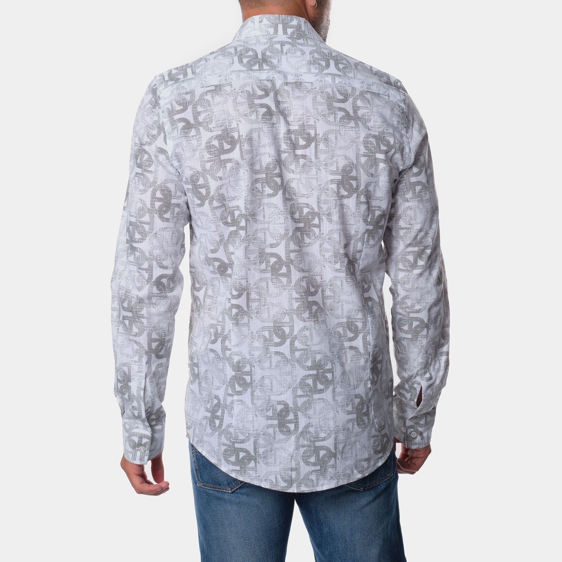 Camicia uomo stampata in cotone con colletto francese