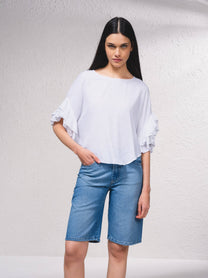 Blusa fluida con maniche a volant plissé