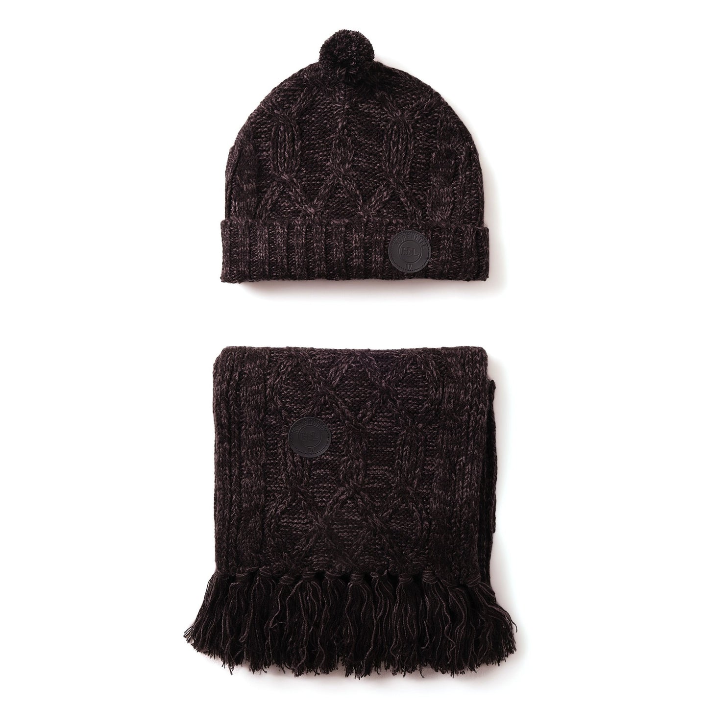Set sciarpa e cappello in maglia con pompon