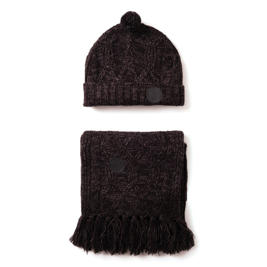 Set sciarpa e cappello in maglia con pompon