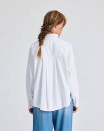Camicia Bianca in Popeline di Cotone Biologico con Maniche Raglan