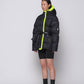 Piumino puffer con cintura bicolore nero e giallo fluo