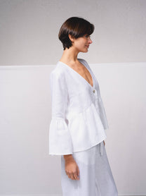 Blusa ampia in lino con scollo a V
