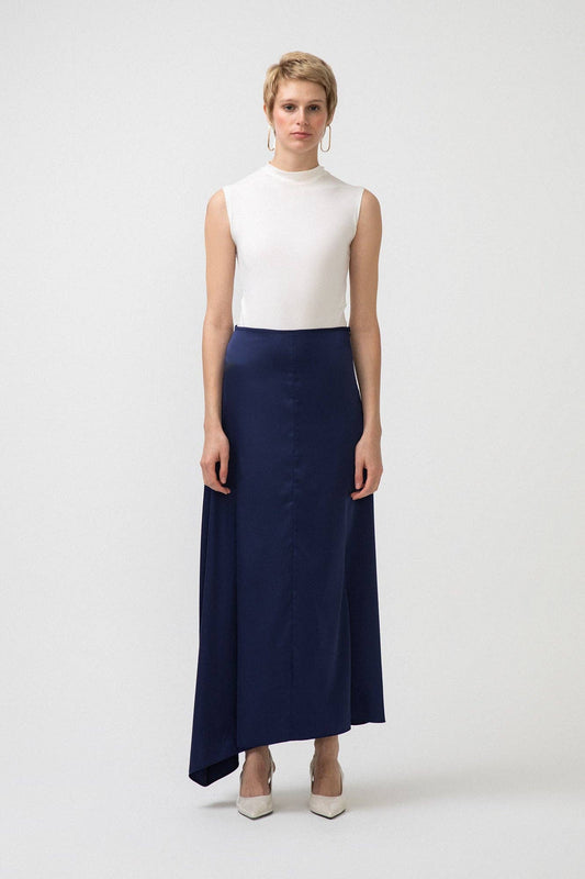Gonna svasata lunga in raso blu navy