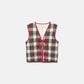 Gilet trapuntato tartan con scollo a V e laccio frontale