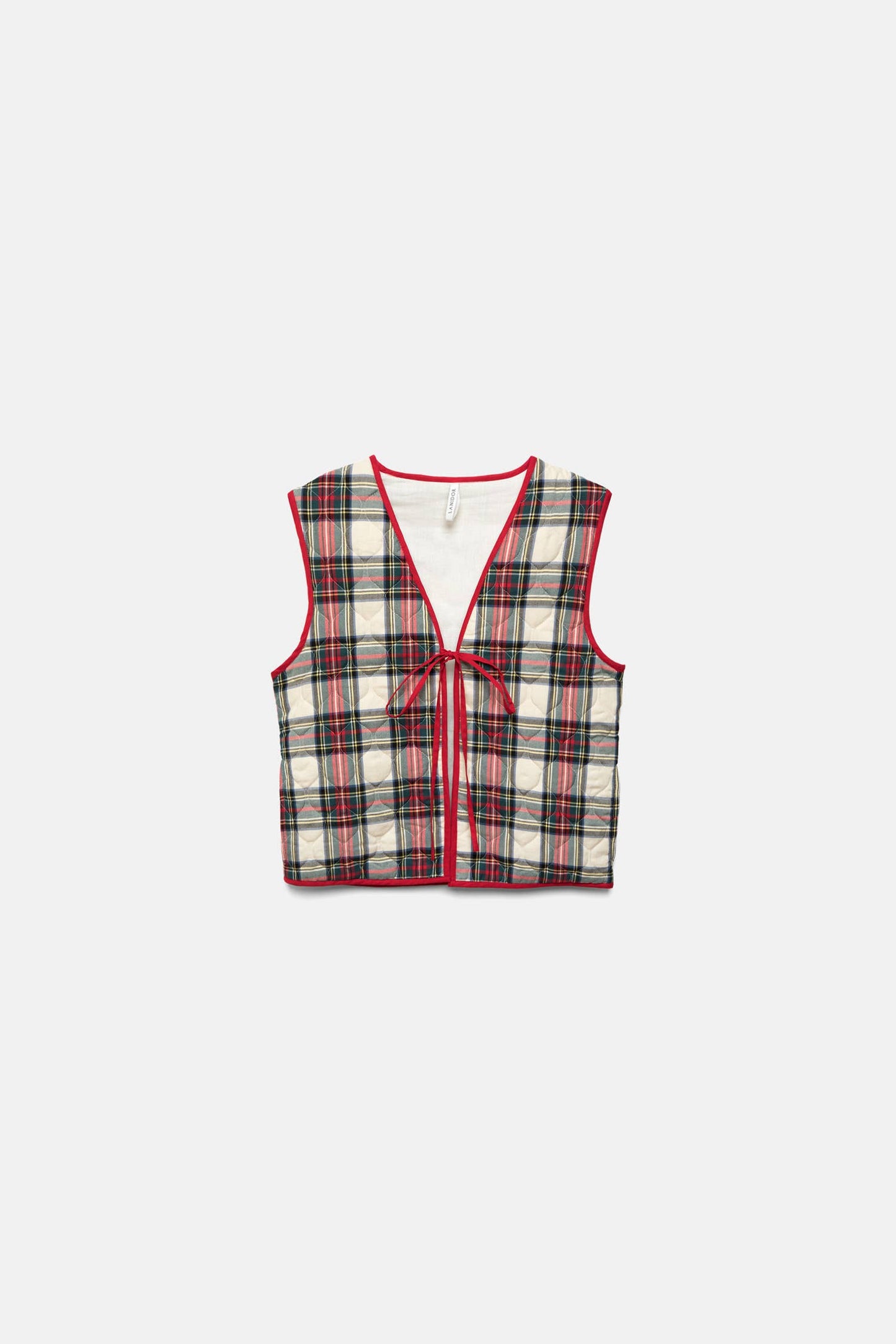 Gilet trapuntato tartan con scollo a V e laccio frontale
