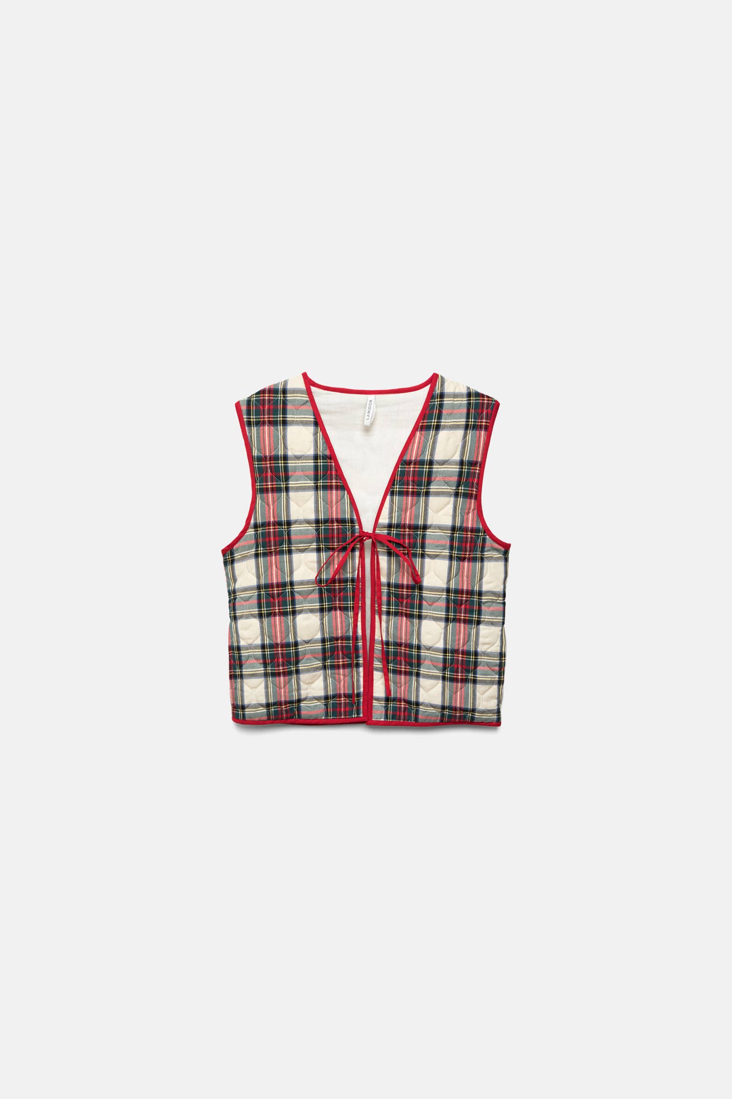 Gilet trapuntato tartan con scollo a V e laccio frontale