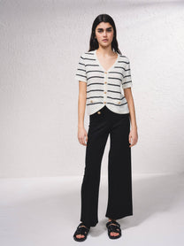 Cardigan a righe in maglia con bottoni dorati