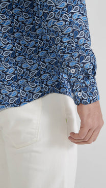 Camicia uomo blu fantasia comfort fit