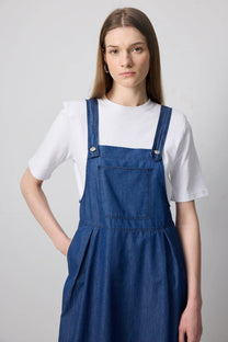 Abito maxi salopette plissé effetto denim