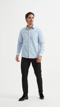 Camicia azzurra comfort a quadri tartan easy iron