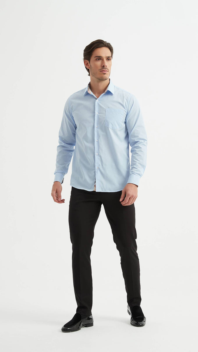 Camicia azzurra comfort a quadri tartan easy iron