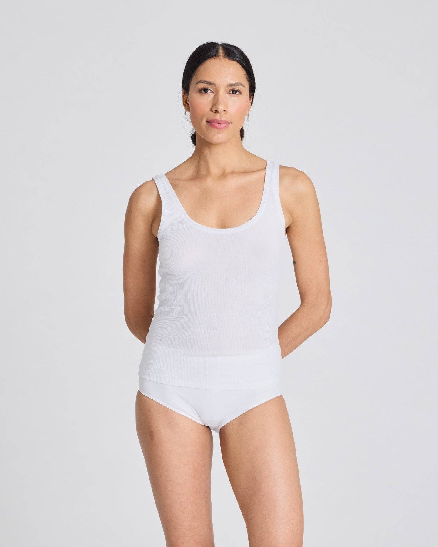 Top a Costine in Cotone Biologico Senza Maniche Bianco