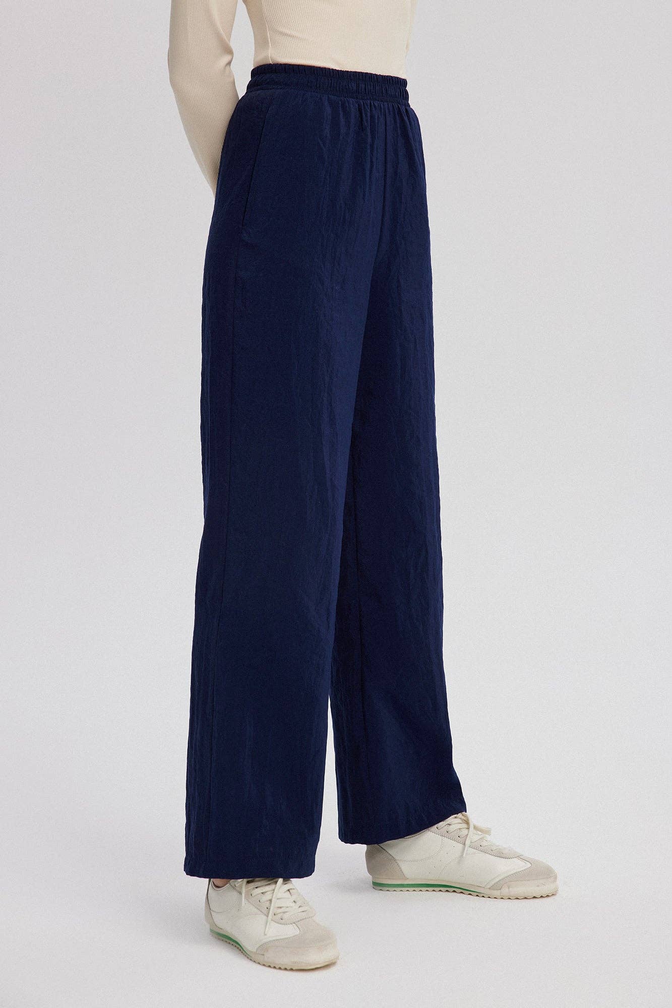 Pantaloni palazzo blu navy con elastico in vita