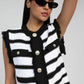 Cardigan smanicato a righe con bottoni gioiello