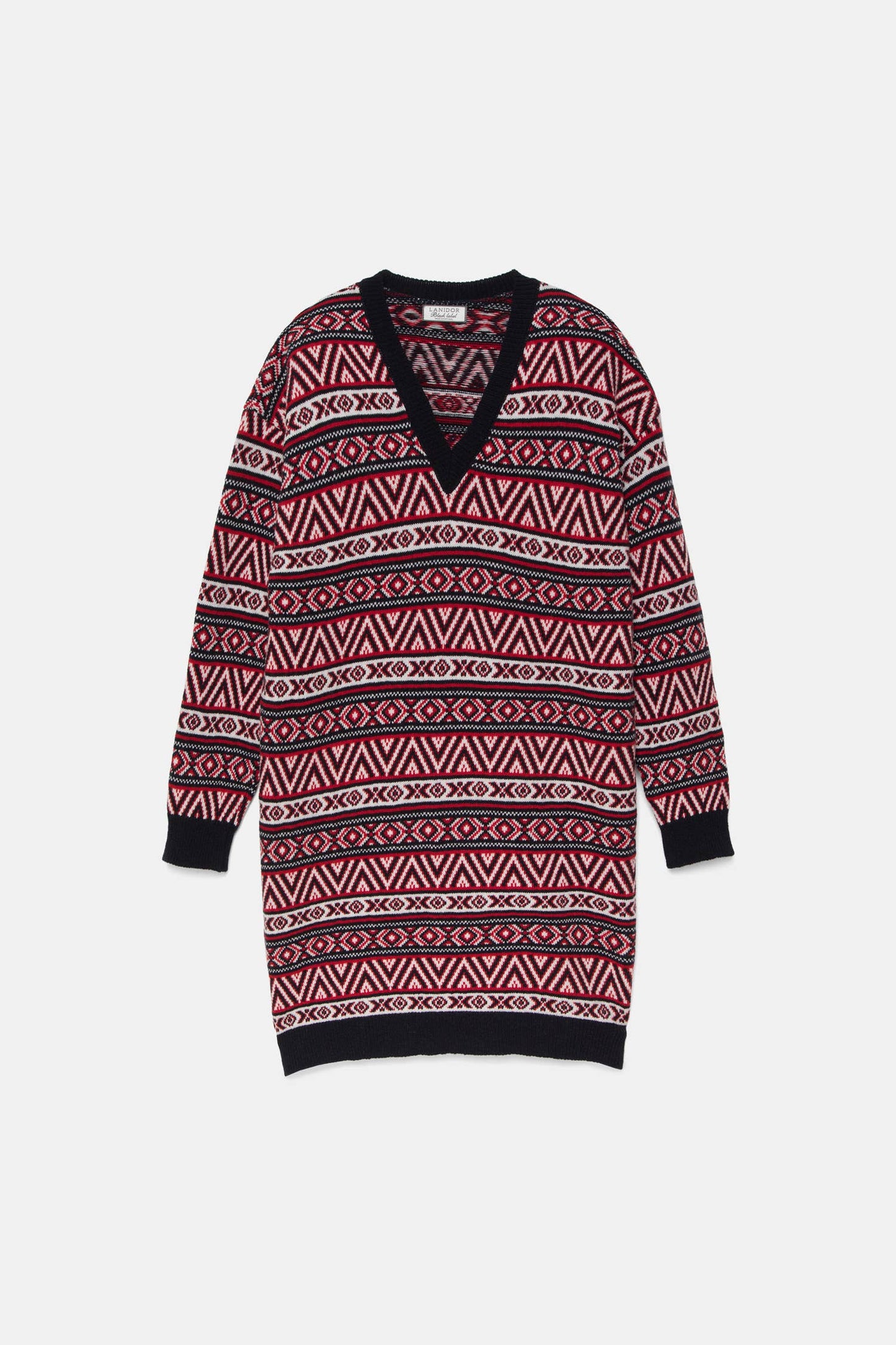 Abito in maglia jacquard con scollo a V