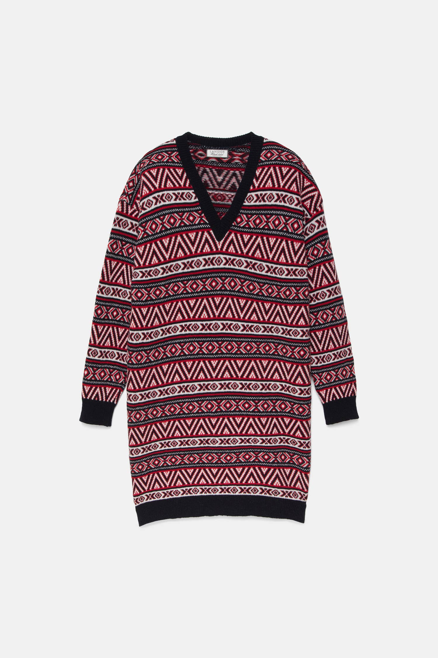 Abito in maglia jacquard con scollo a V
