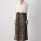 Gonna midi in gabardine con stampa leopardata
