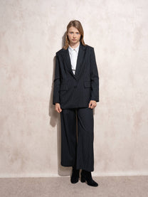 Blazer lungo gessato nero da donna