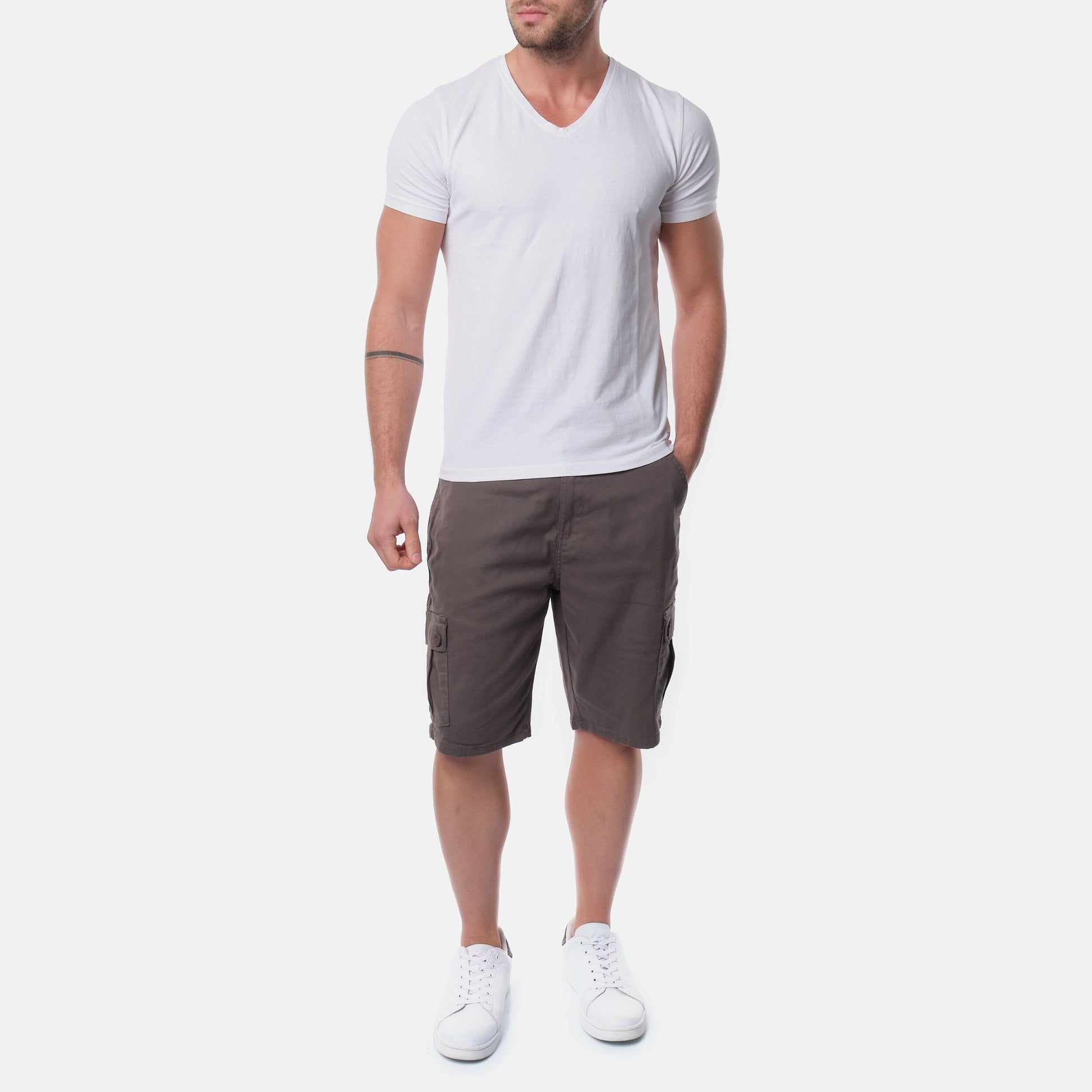 Bermuda Cargo Uomo Grigio in Cotone Stretch