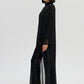Tunica nera in chiffon con collo in velluto