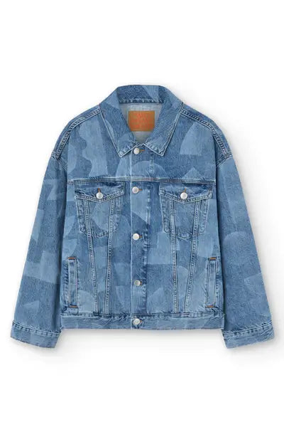 Giacca corta in denim con incisione laser
