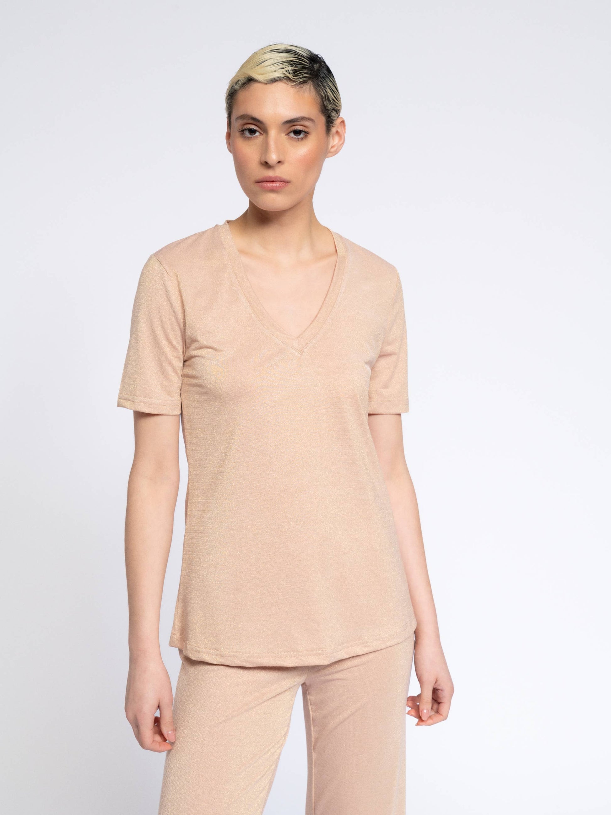 T-shirt in viscosa con lurex e stampa