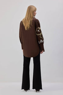 Camicia oversize in gabardine ricamata