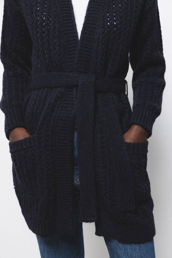Cardigan in maglia strutturata con cintura