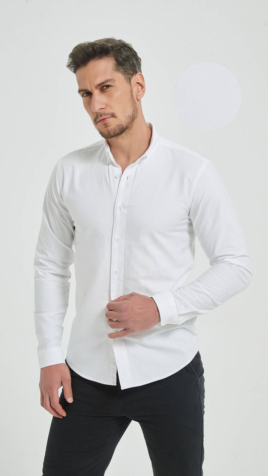 Camicia Oxford Bianca in Cotone con Colletto Button-Down