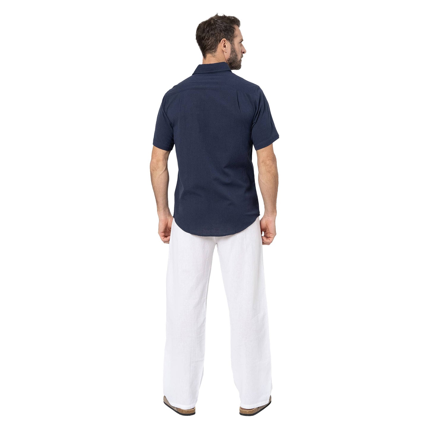Camicia estiva in lino e cotone blu navy da uomo