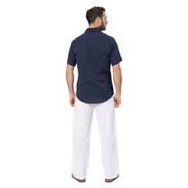 Camicia estiva in lino e cotone blu navy da uomo