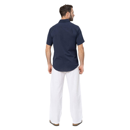Camicia estiva in lino e cotone blu navy da uomo