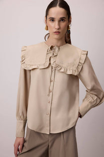 Camicia in misto cotone con maxi colletto marinara e volant