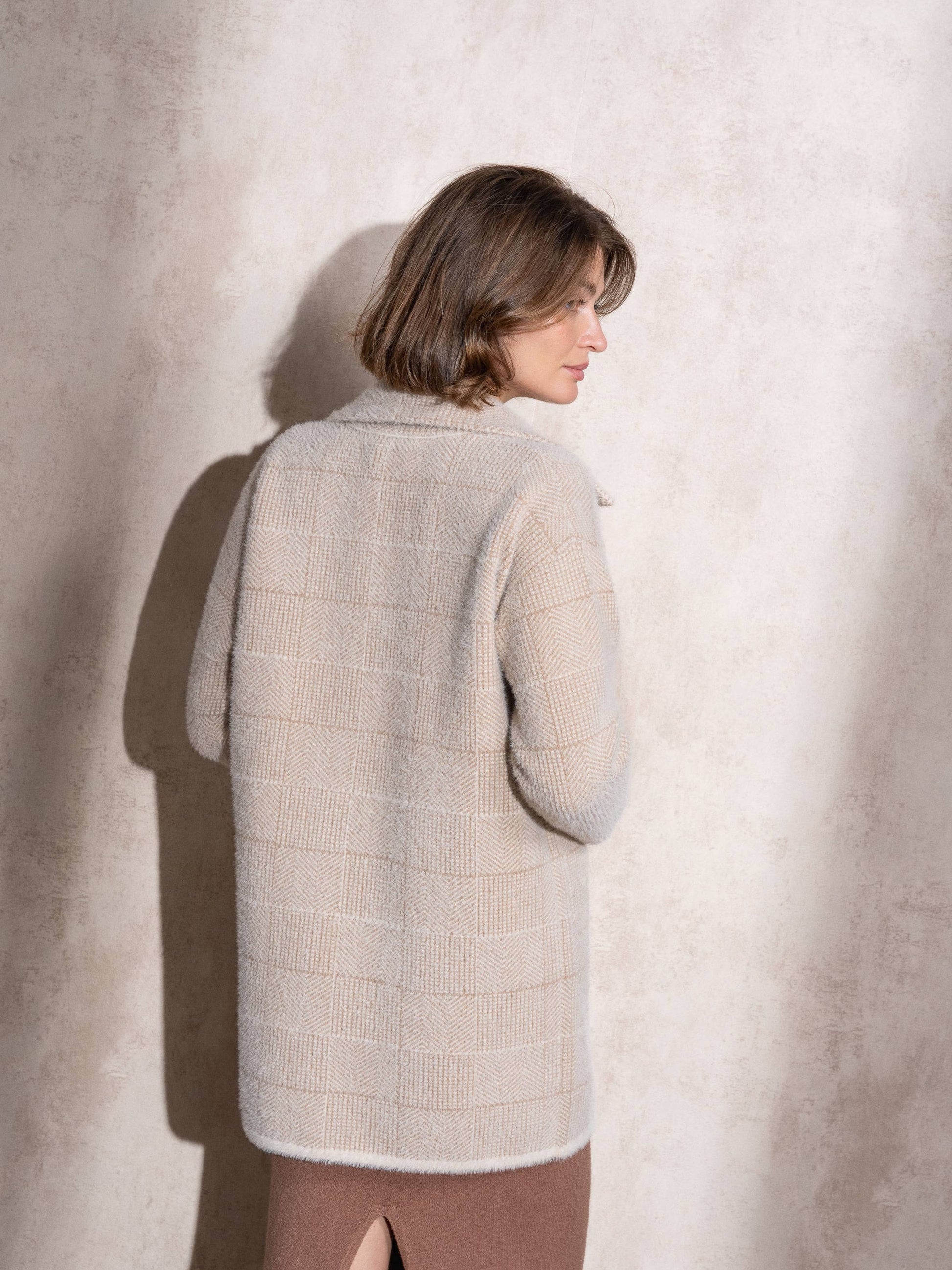 Cappotto midi effetto pelliccia a quadri