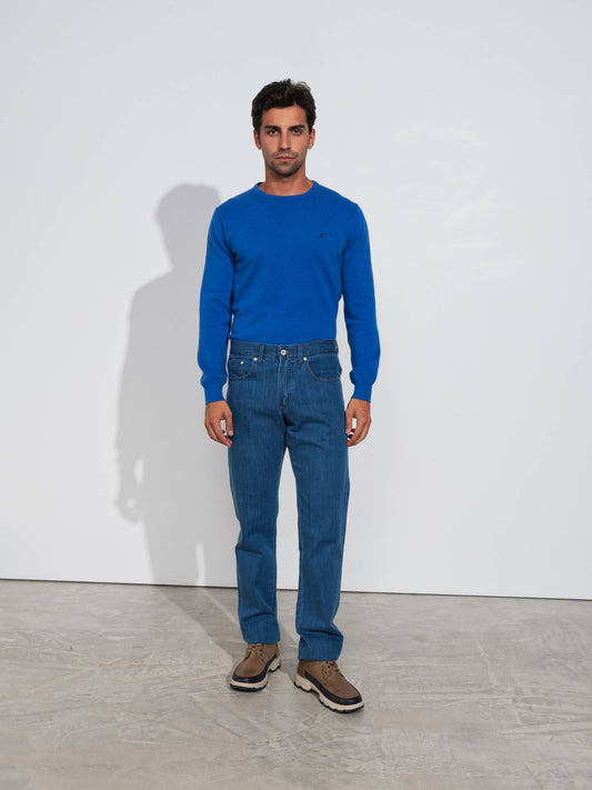 Pantaloni in denim uomo con tasche e chiusura con zip