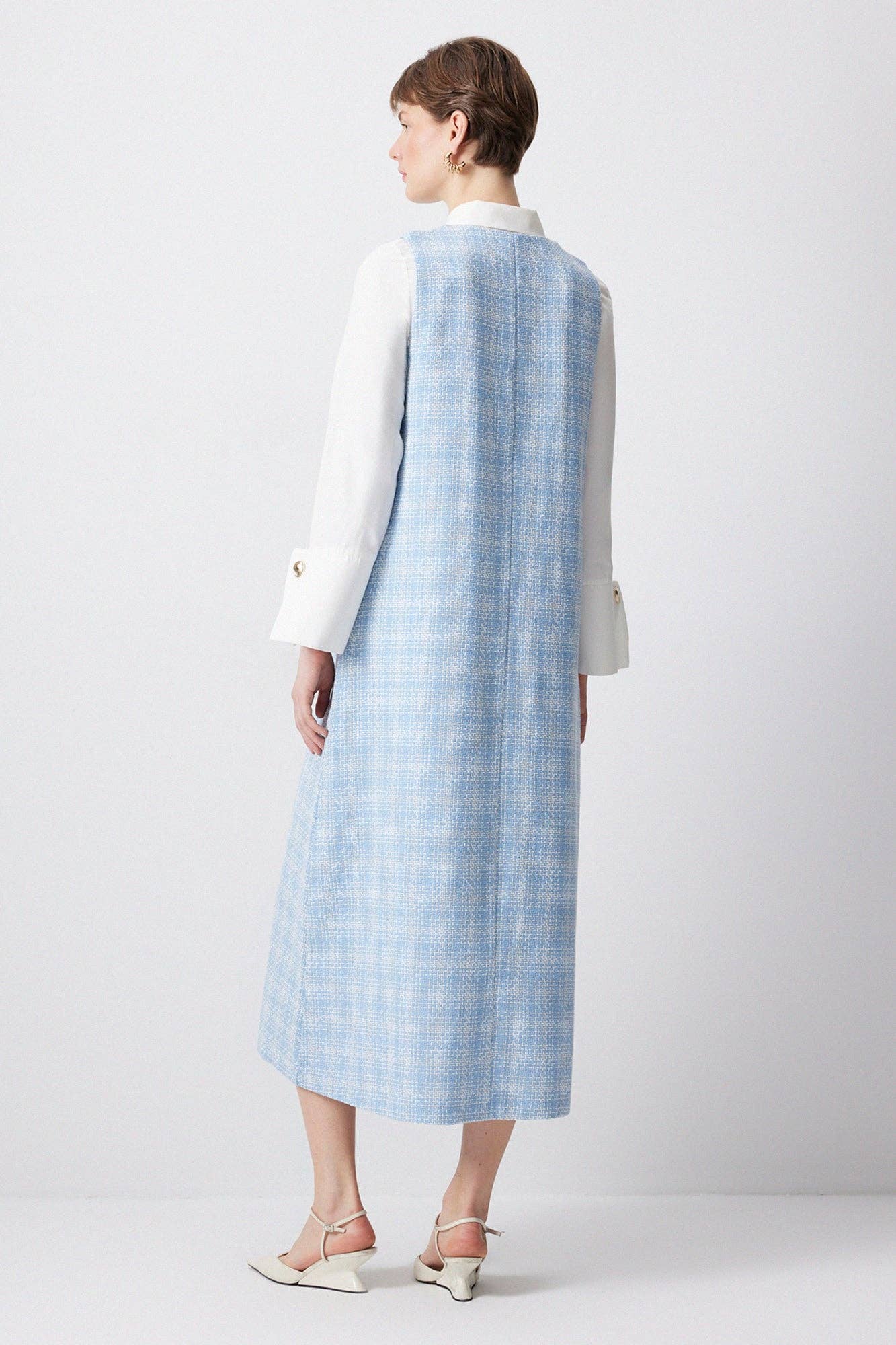 Abito midi in tweed senza maniche azzurro
