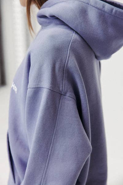 Felpa con cappuccio blu lavato oversize in cotone biologico