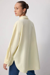Camicia oversize in popeline giallo limone in misto cotone