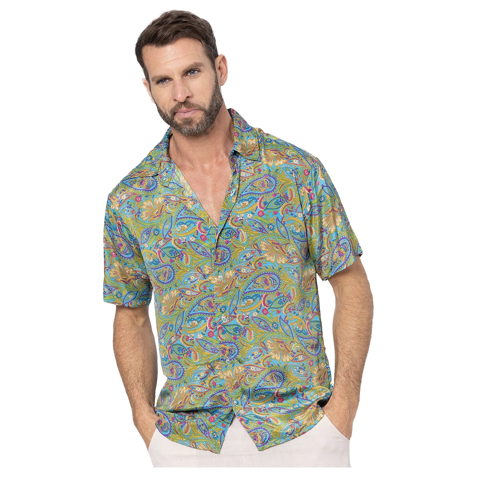 Camicia estiva a maniche corte con stampa paisley