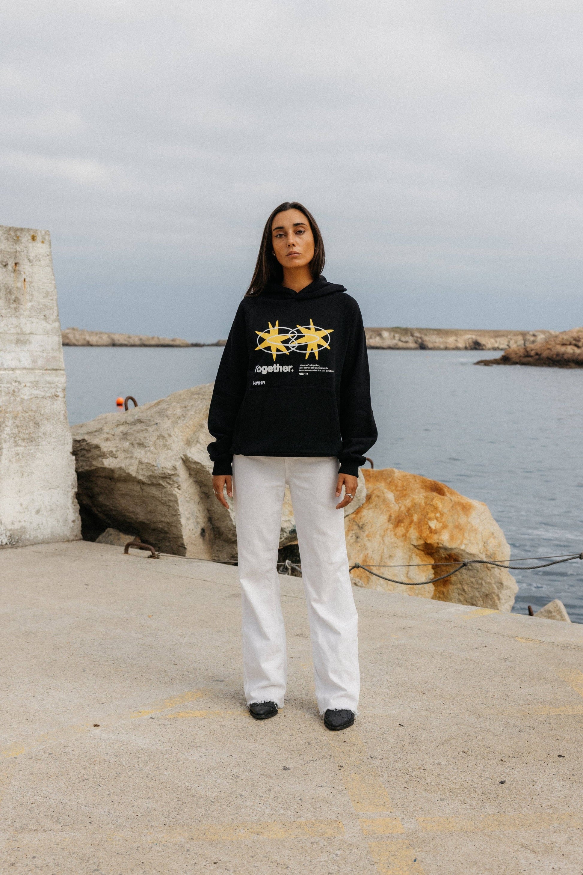 Felpa con cappuccio oversize Star nera in cotone biologico