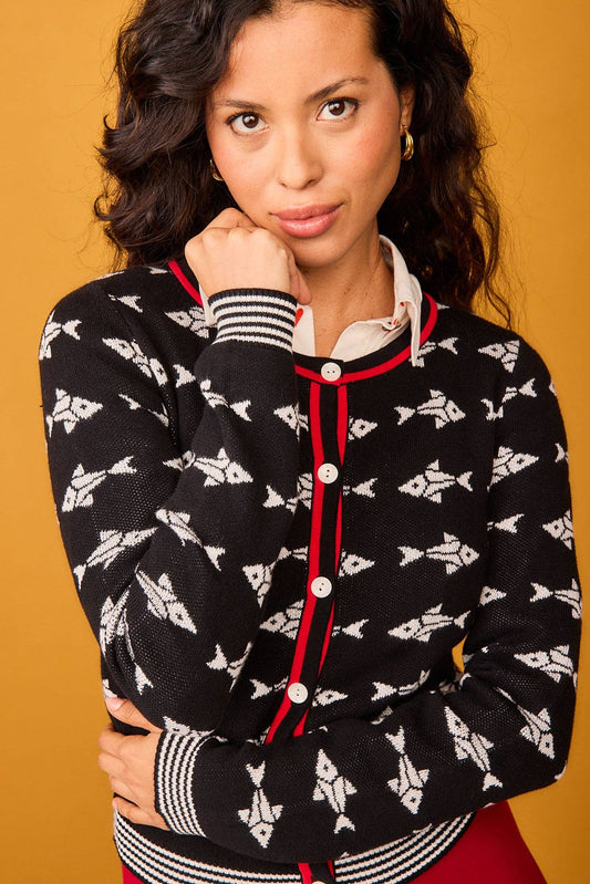 Cardigan Felce con stampa pesci