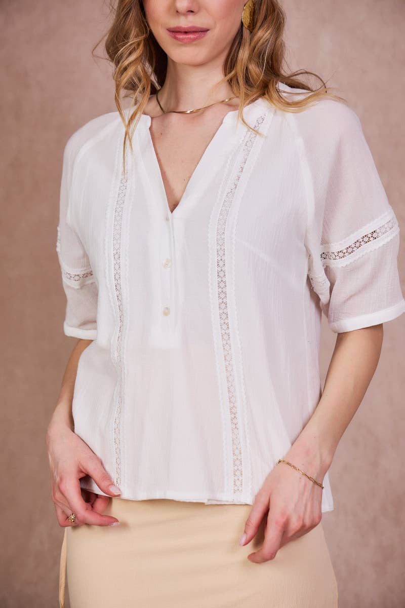 Blusa Tropez in cotone con pizzo